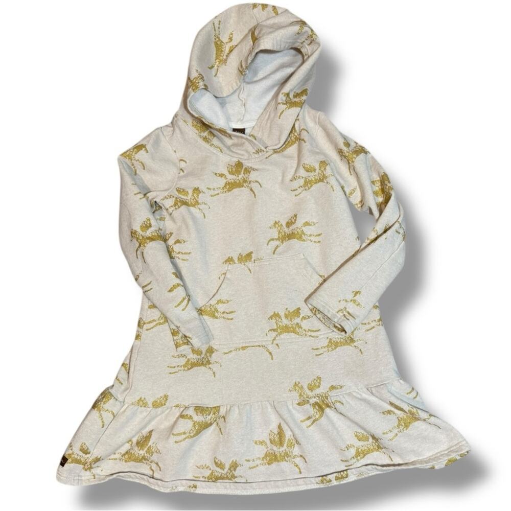 Tea Collection Hooded Ruffle Hem Sweatshirt Dress